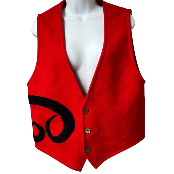 Vest by Karl Harris Design Stolo Nation Canada Red & Black Wool 3 Button Size M - Picture 1 of 6